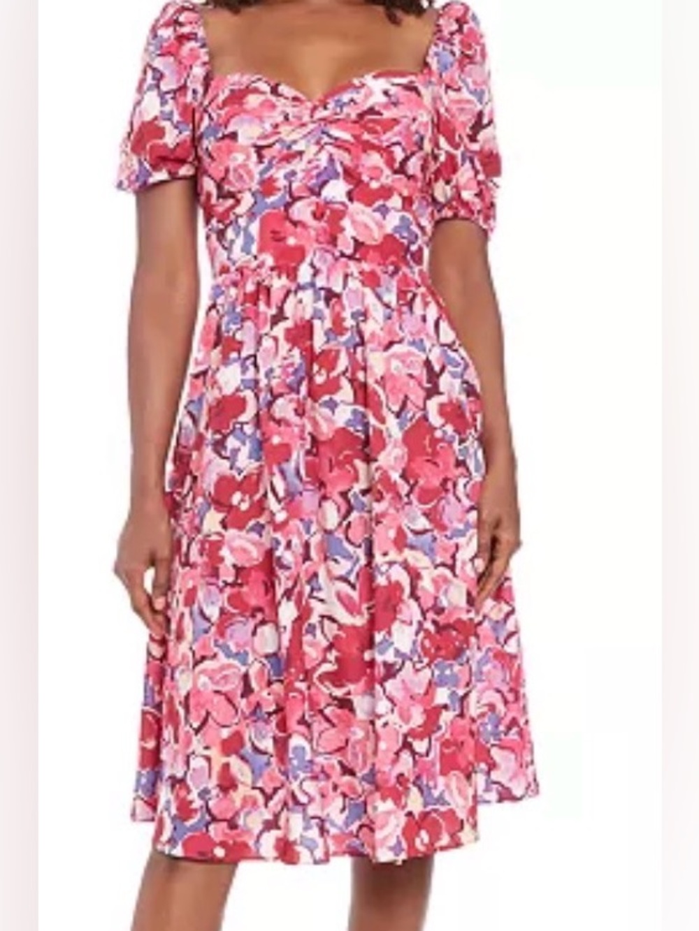London Times Twist Front Puff Sleeve Midi Dress